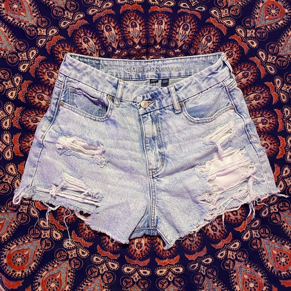 Light Blue Distressed Denim Shorts